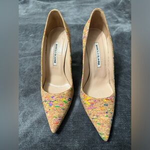 Manolo Blahnik cork - multi color heels - good condition